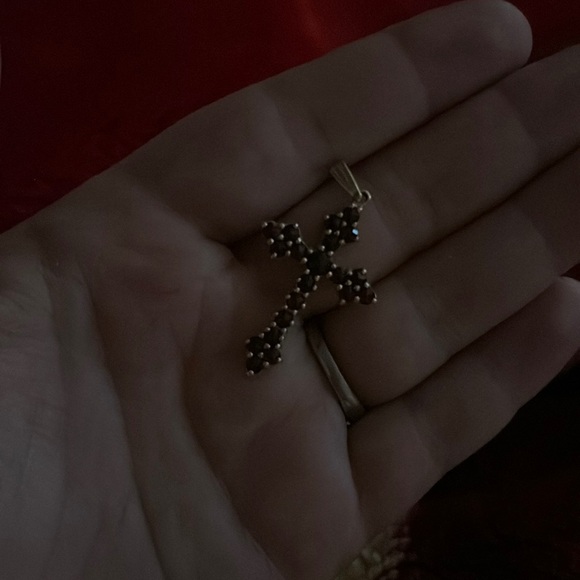 real garnet cross and solid gold underlay for the gods - Picture 1 of 2